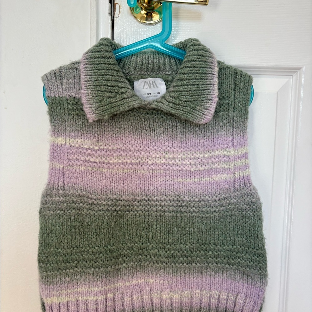 ZARA Olive-Green Ribbed Knit Sweater Vest